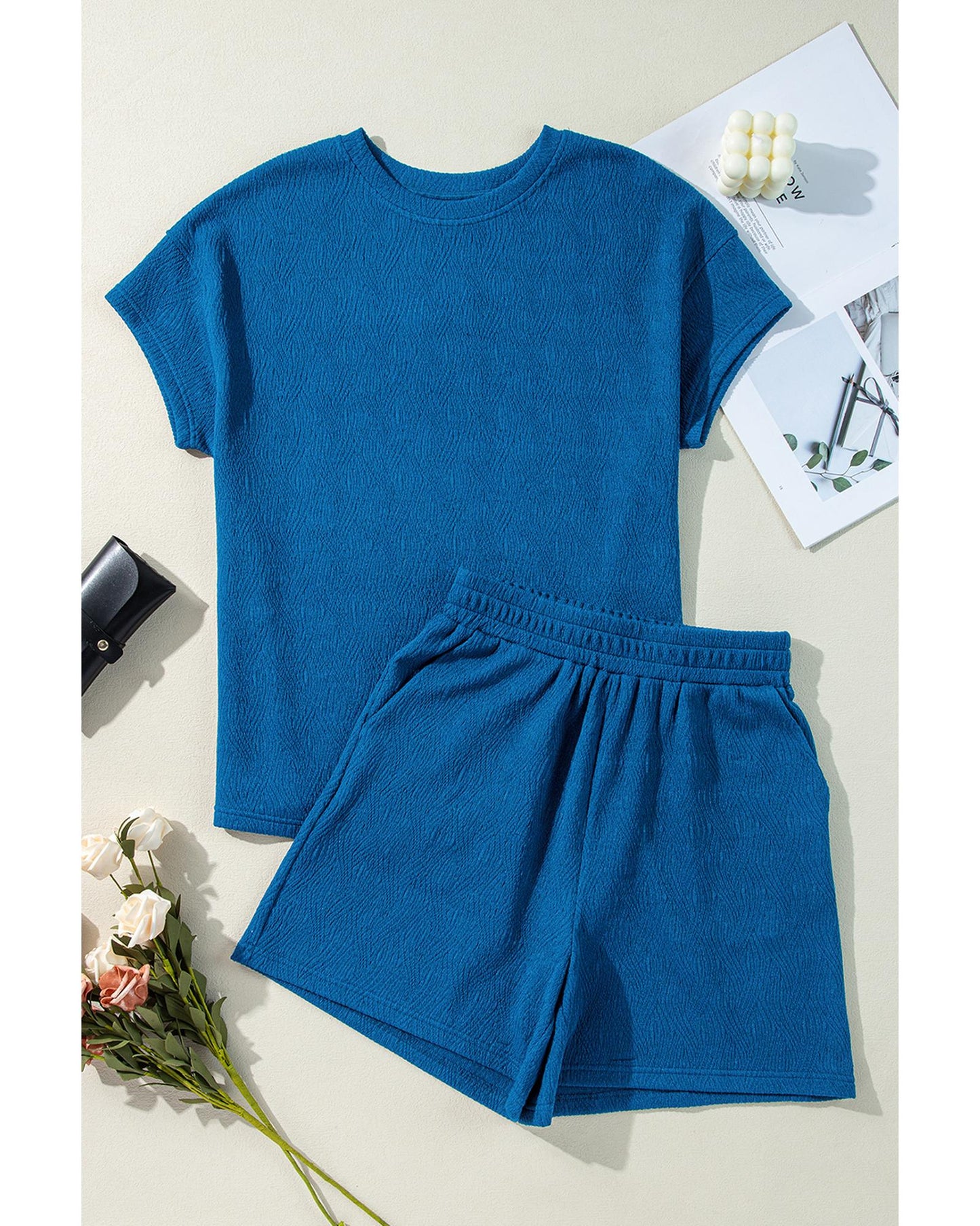 Textured Crew Neck Short Set