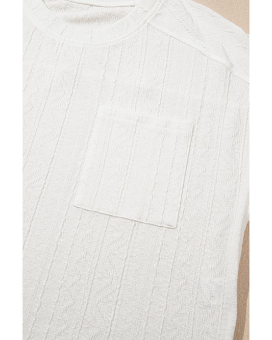 Textured Patched Pocket Short Sleeve Top and Drawstring Shorts