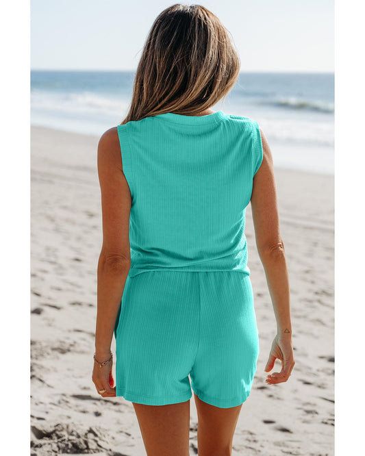 Ribbed Button V Neck Tank Top and Shorts