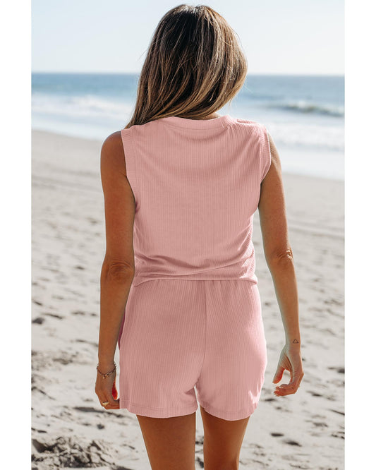 Ribbed Button V Neck Tank Top and Shorts