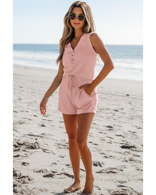 Ribbed Button V Neck Tank Top and Shorts