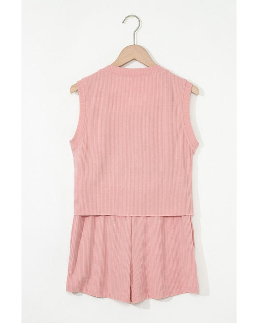 Ribbed Button V Neck Tank Top and Shorts