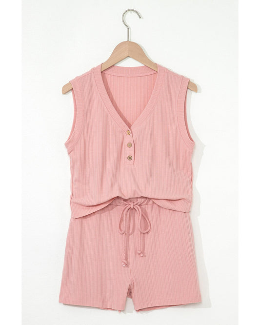 Ribbed Button V Neck Tank Top and Shorts