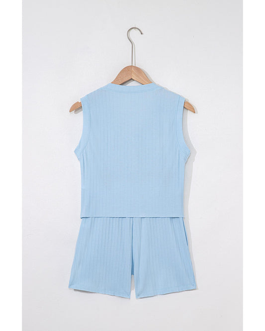 Ribbed Button V Neck Tank Top and Shorts