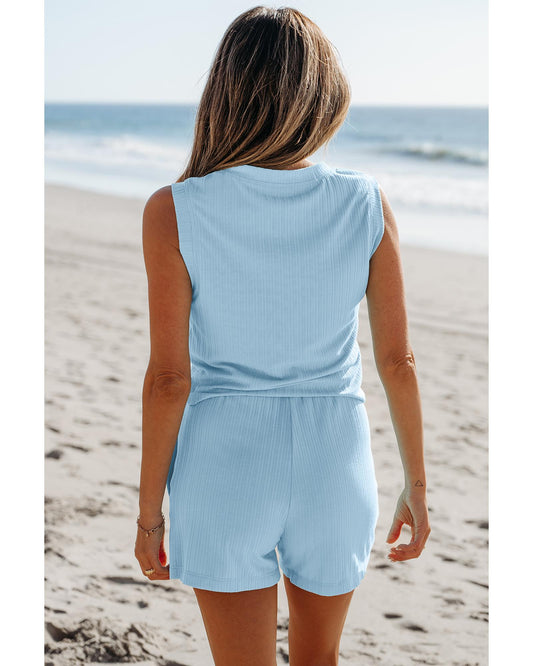 Ribbed Button V Neck Tank Top and Shorts