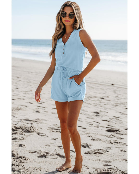 Ribbed Button V Neck Tank Top and Shorts
