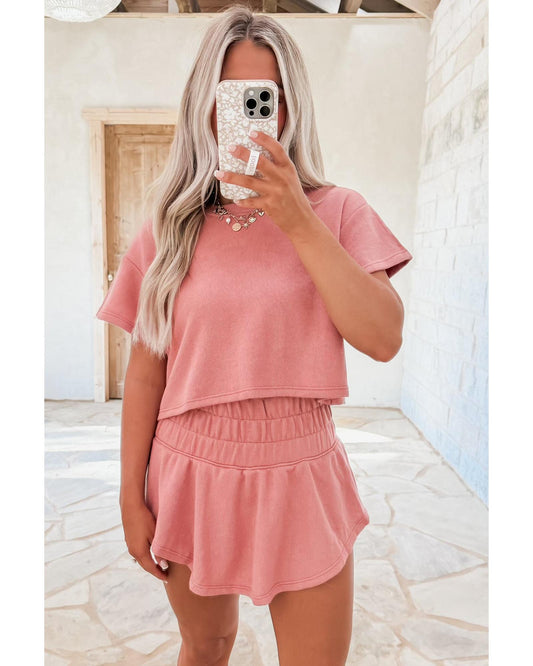 Cropped Tee and Ruffle High Waist Skort