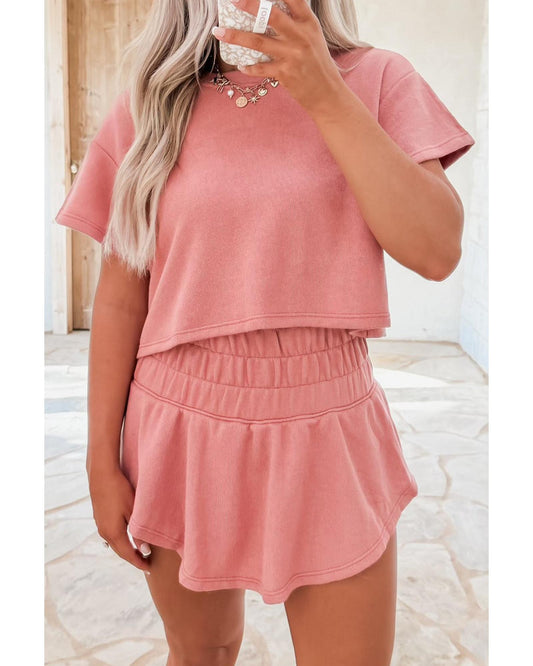 Cropped Tee and Ruffle High Waist Skort