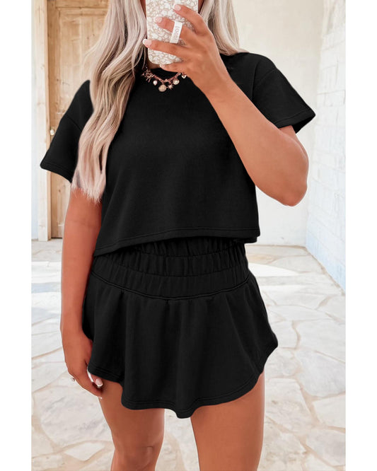 Cropped Tee and Ruffle High Waist Skort