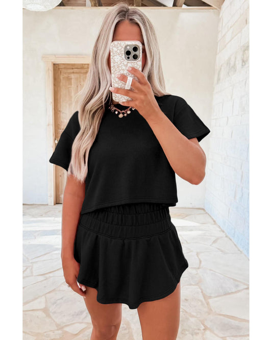 Cropped Tee and Ruffle High Waist Skort