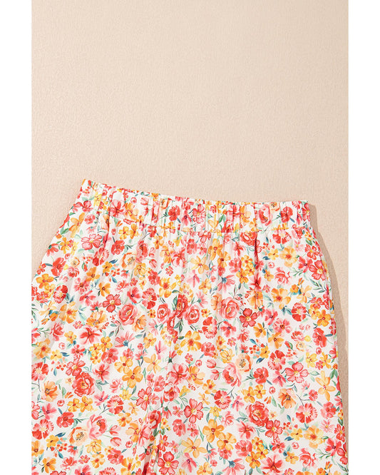 Floral Bandeau Top and High Waist Wide Leg Pants