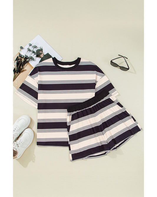 Stripe Short Sleeve T Shirt and High Waist Pocketed Shorts
