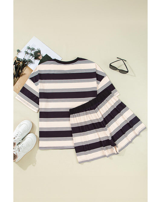 Stripe Short Sleeve T Shirt and High Waist Pocketed Shorts