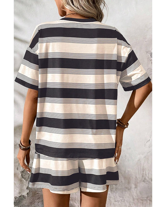 Stripe Short Sleeve T Shirt and High Waist Pocketed Shorts