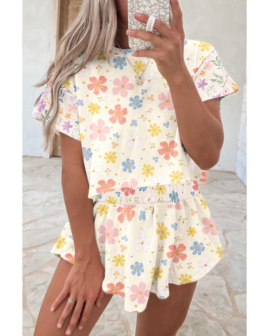 Floral Print Crop Top and Wide Leg Short