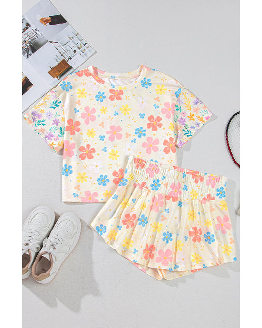 Floral Print Crop Top and Wide Leg Short