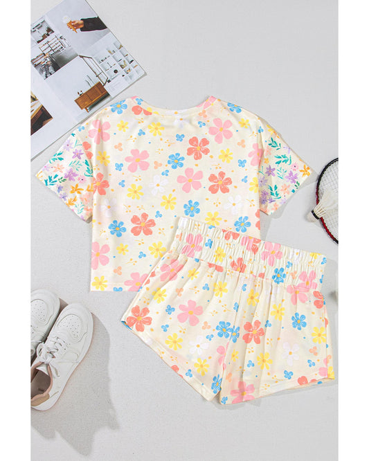 Floral Print Crop Top and Wide Leg Short