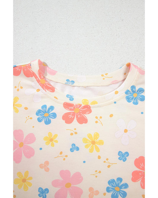 Floral Print Crop Top and Wide Leg Short