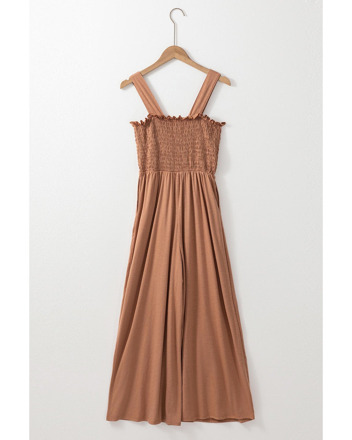 Dusty Pink Ruffled Shirred Wide Leg Sleeveless Jumpsuit