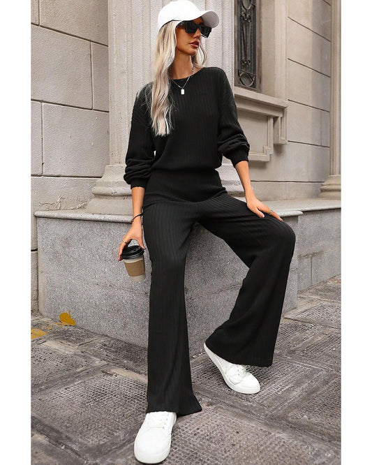 Ribbed Knit High-Waist Key-Hole BackJumpsuit