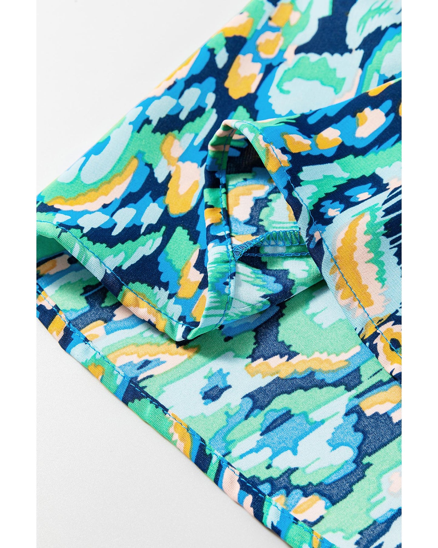Puff Sleeve V Neck High Waist Romper with Abstract Print