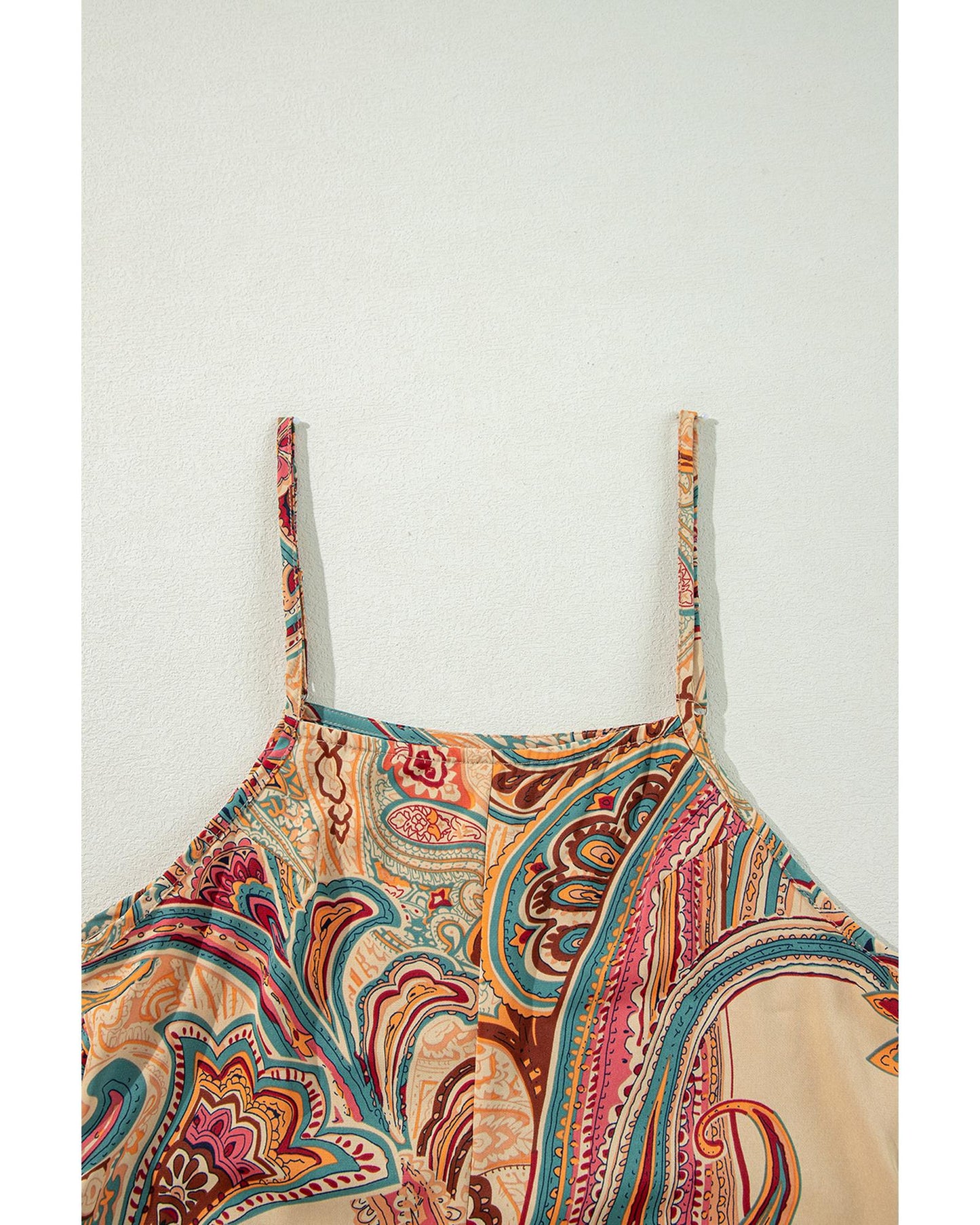 Red Paisley Printed Spaghetti Strap Wide Leg Jumpsuit