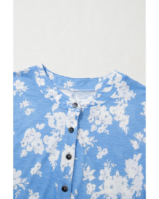 Myosotis Floral Print Half Button Wide Leg Relaxed Jumpsuit