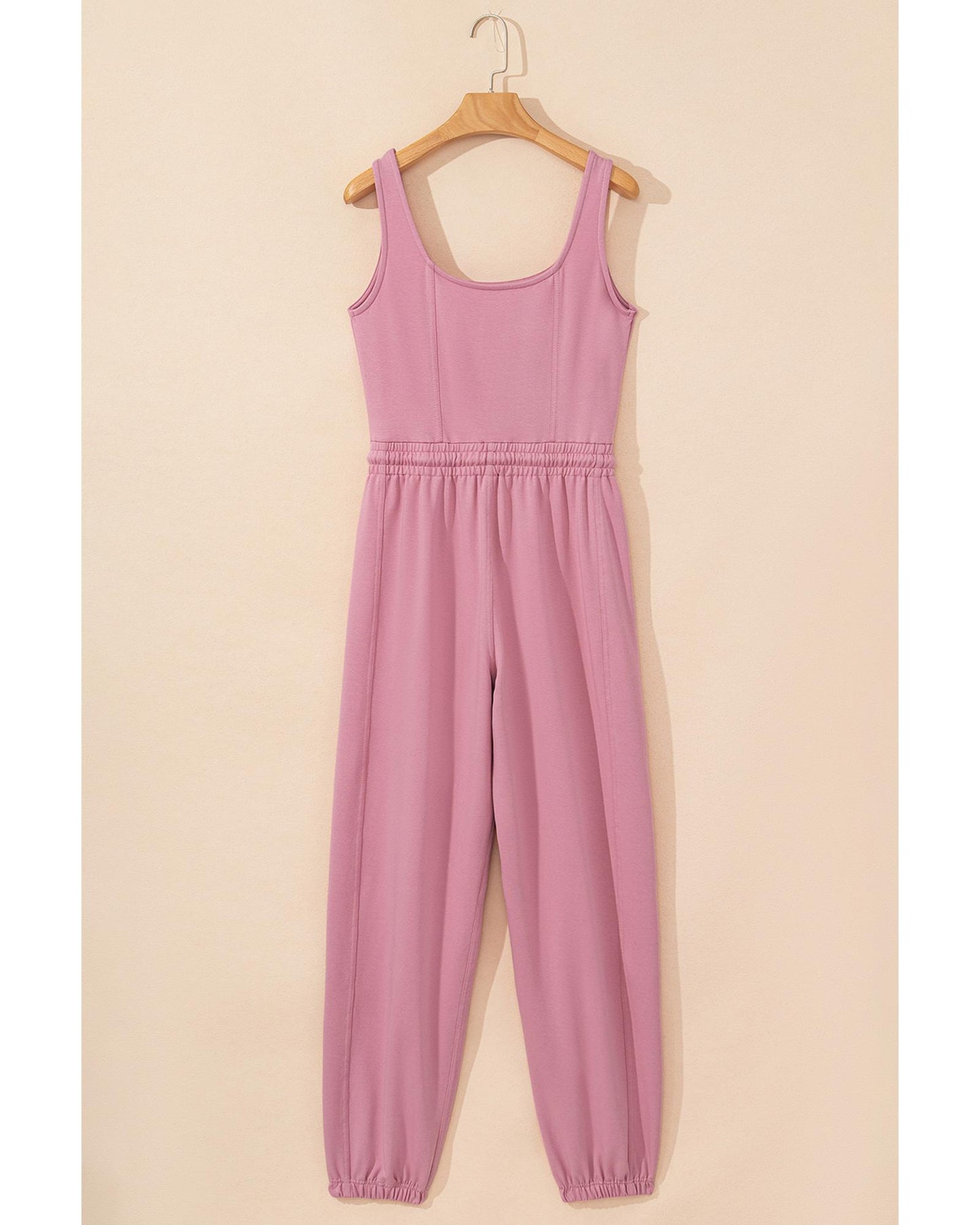 Light Pink Lace-up Elastic Waist Sleeveless Jumpsuit