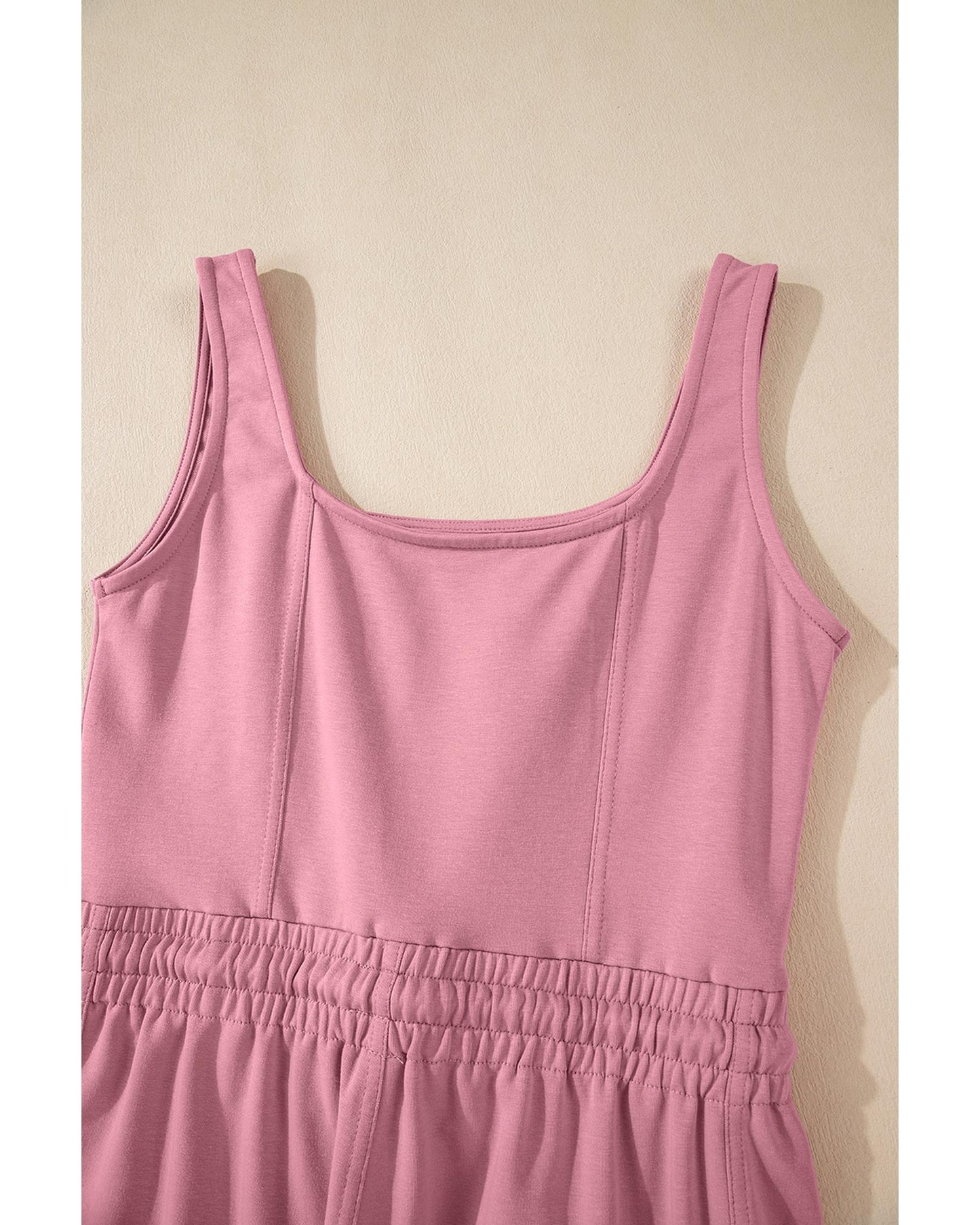 Light Pink Lace-up Elastic Waist Sleeveless Jumpsuit