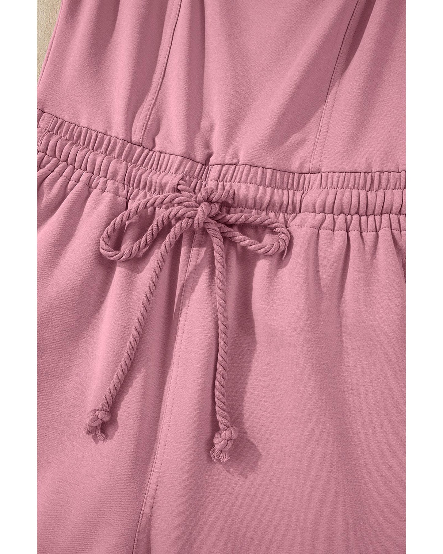 Light Pink Lace-up Elastic Waist Sleeveless Jumpsuit