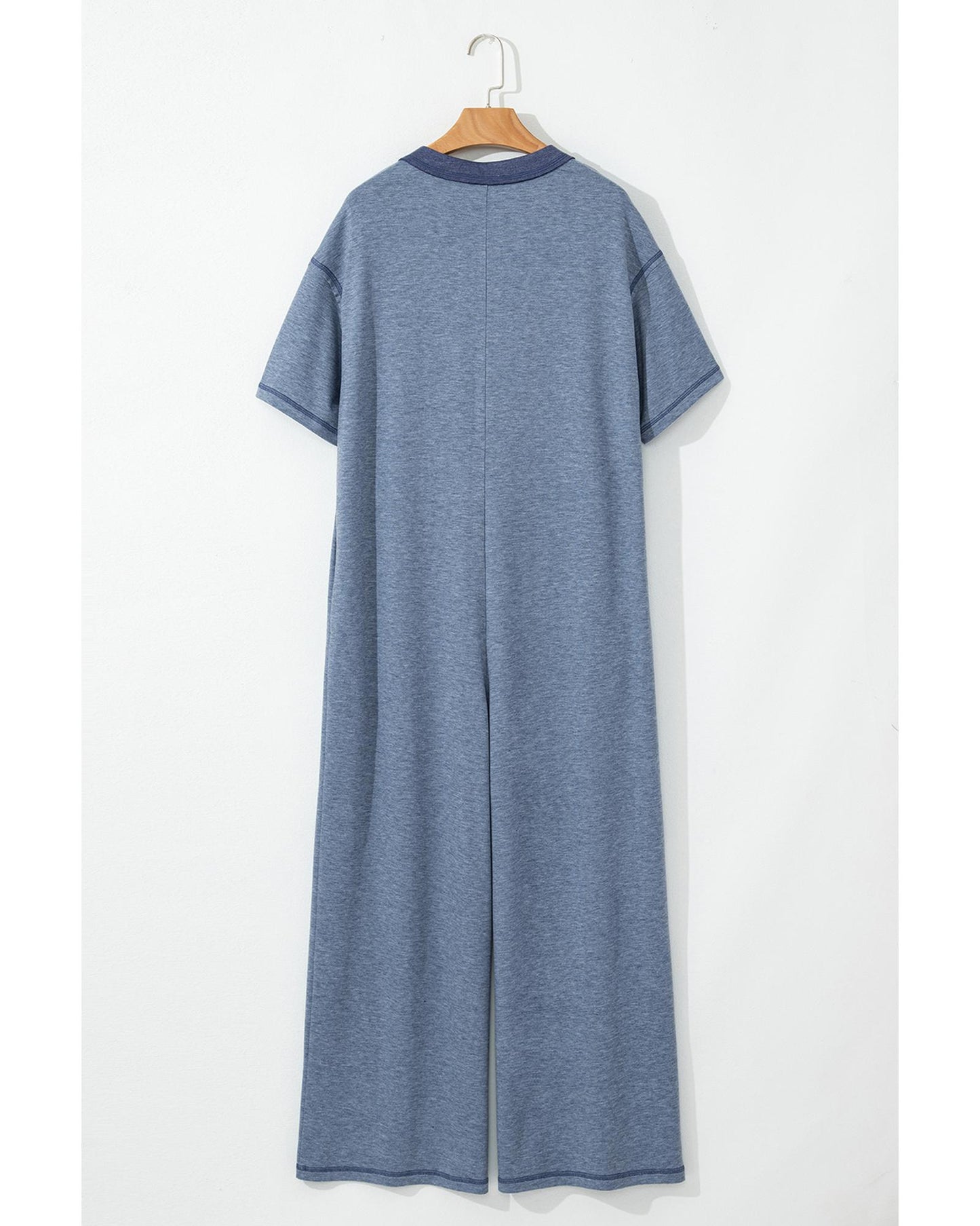 Half Placket Chest Pockets Wide Leg Jumpsuit