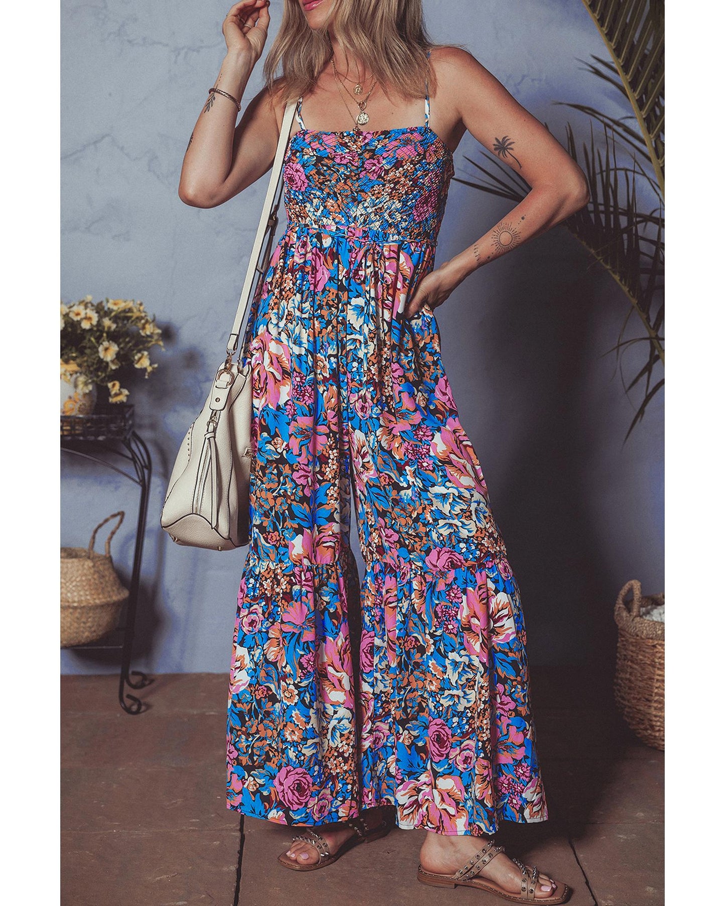 Pink Floral Jumpsuit with Flowy Design