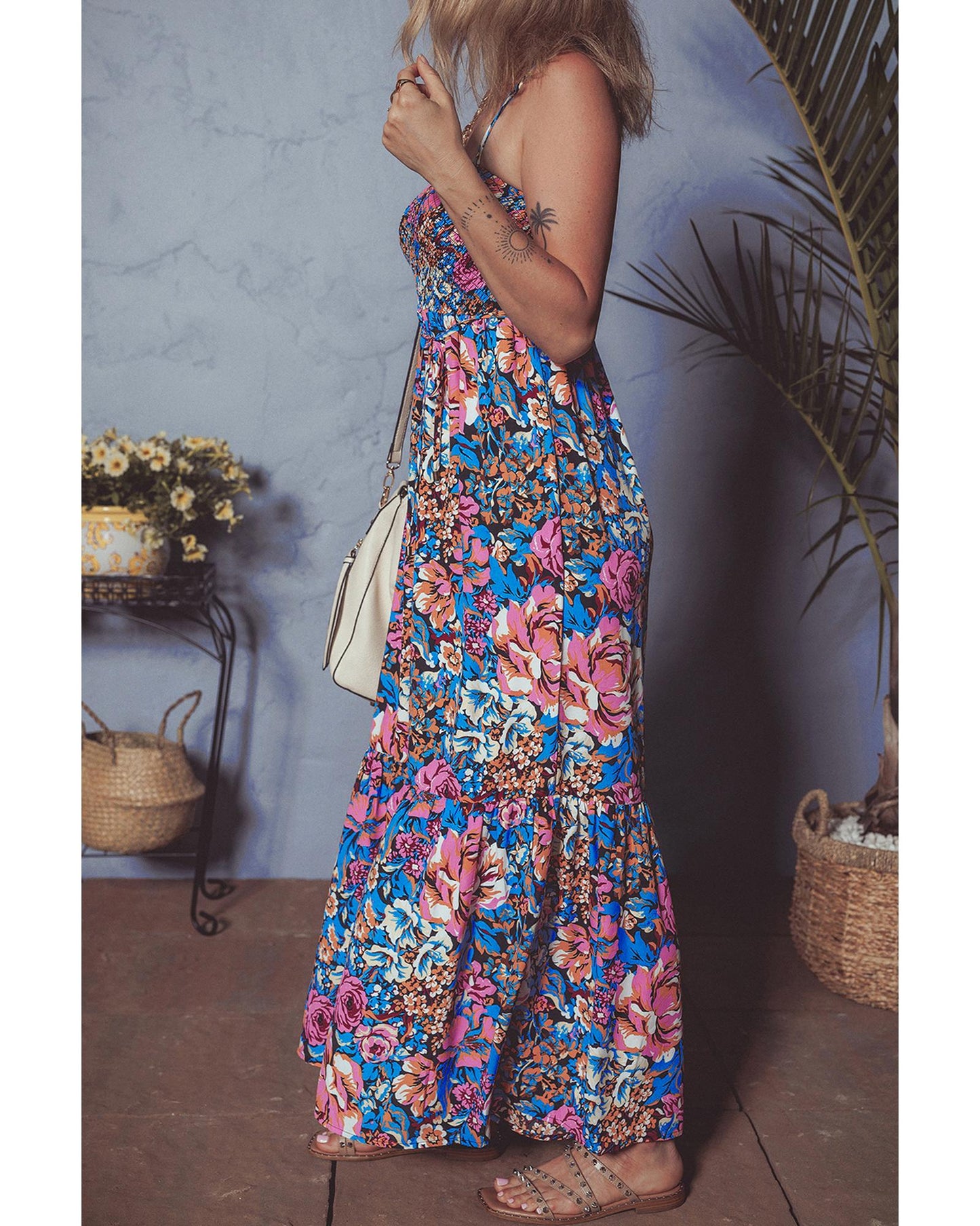 Pink Floral Jumpsuit with Flowy Design