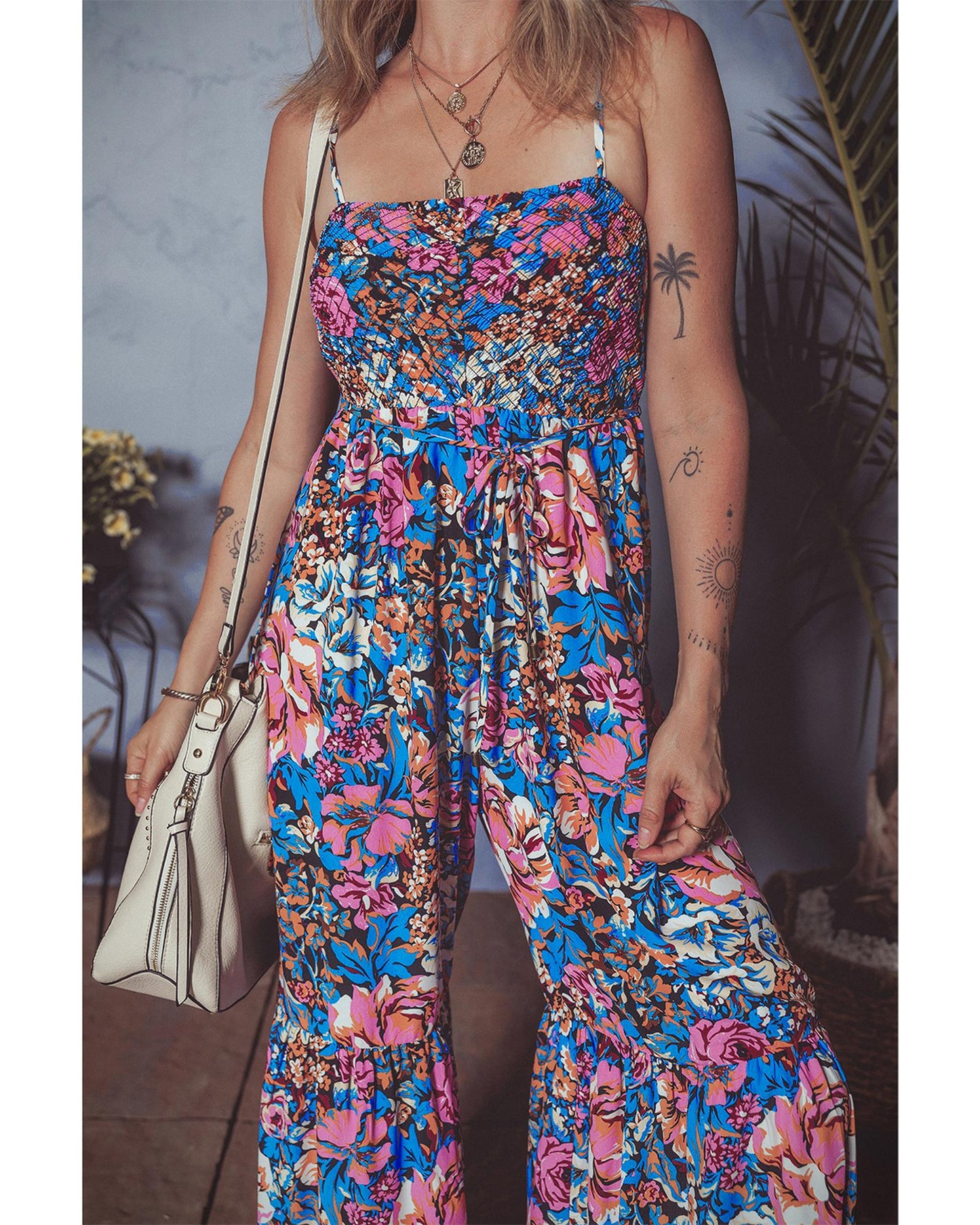Pink Floral Jumpsuit with Flowy Design