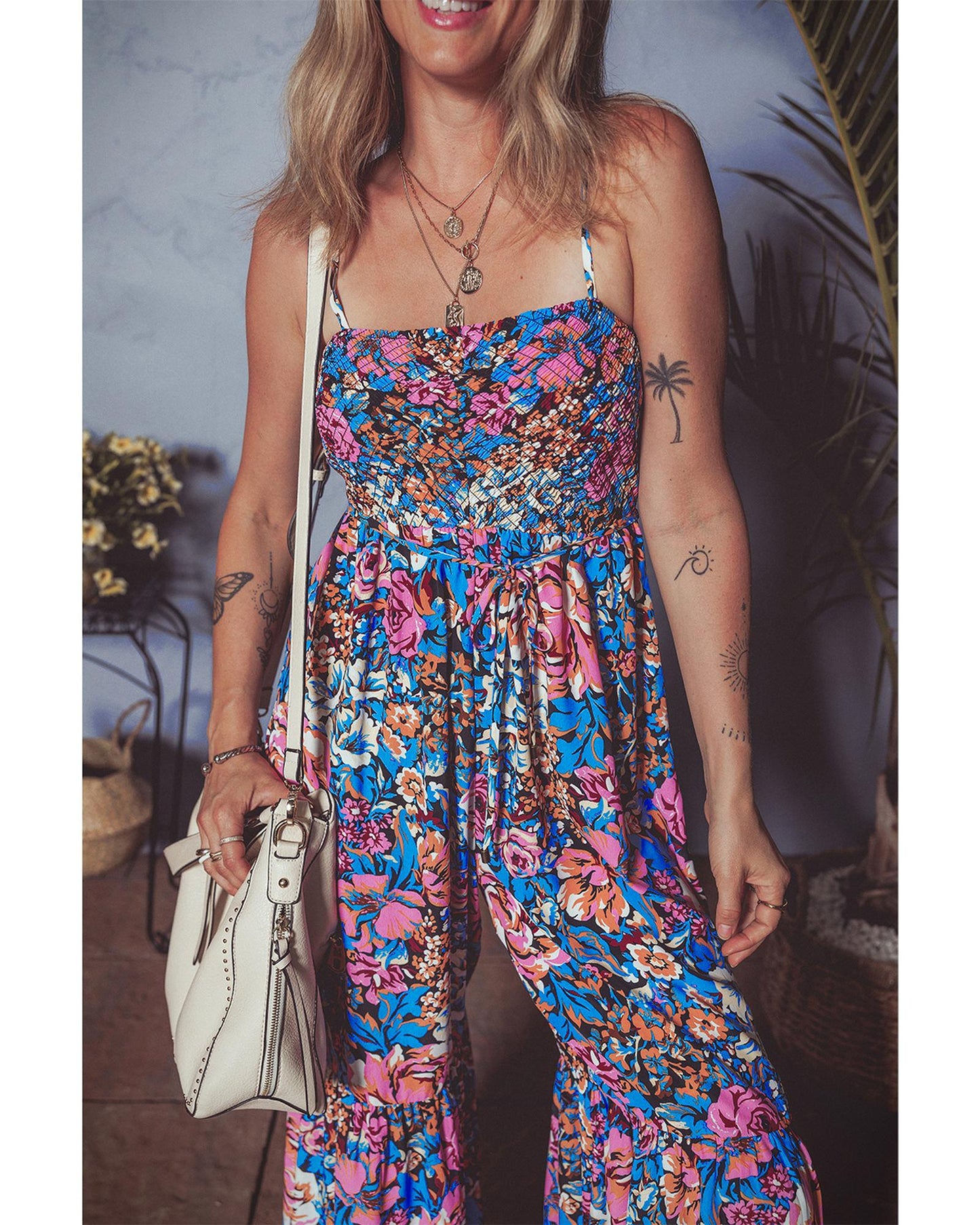 Pink Floral Jumpsuit with Flowy Design