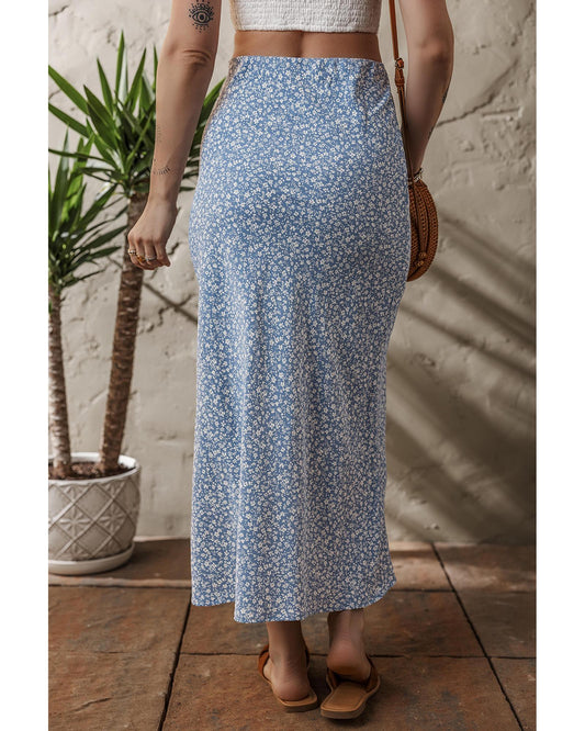 Floral High Waist Long Skirt with Side Split Skirt