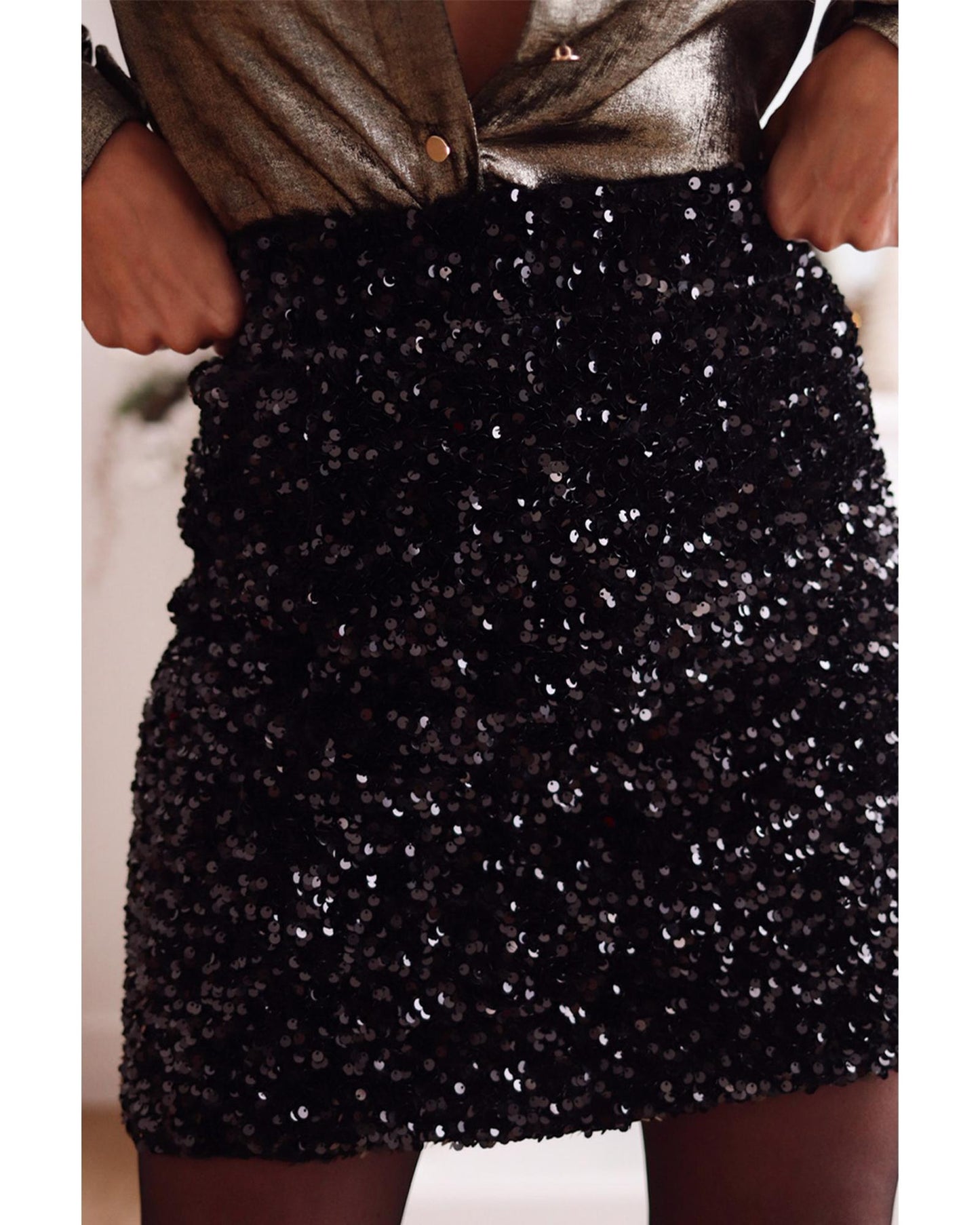 Black Sequin Bodycon Mini Skirt