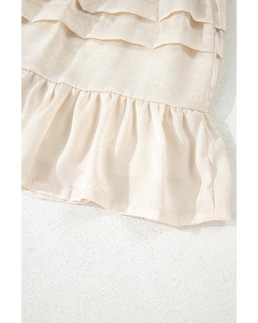 Beige Tiered Ruffled Hemline Elastic Waist Mini Skirt