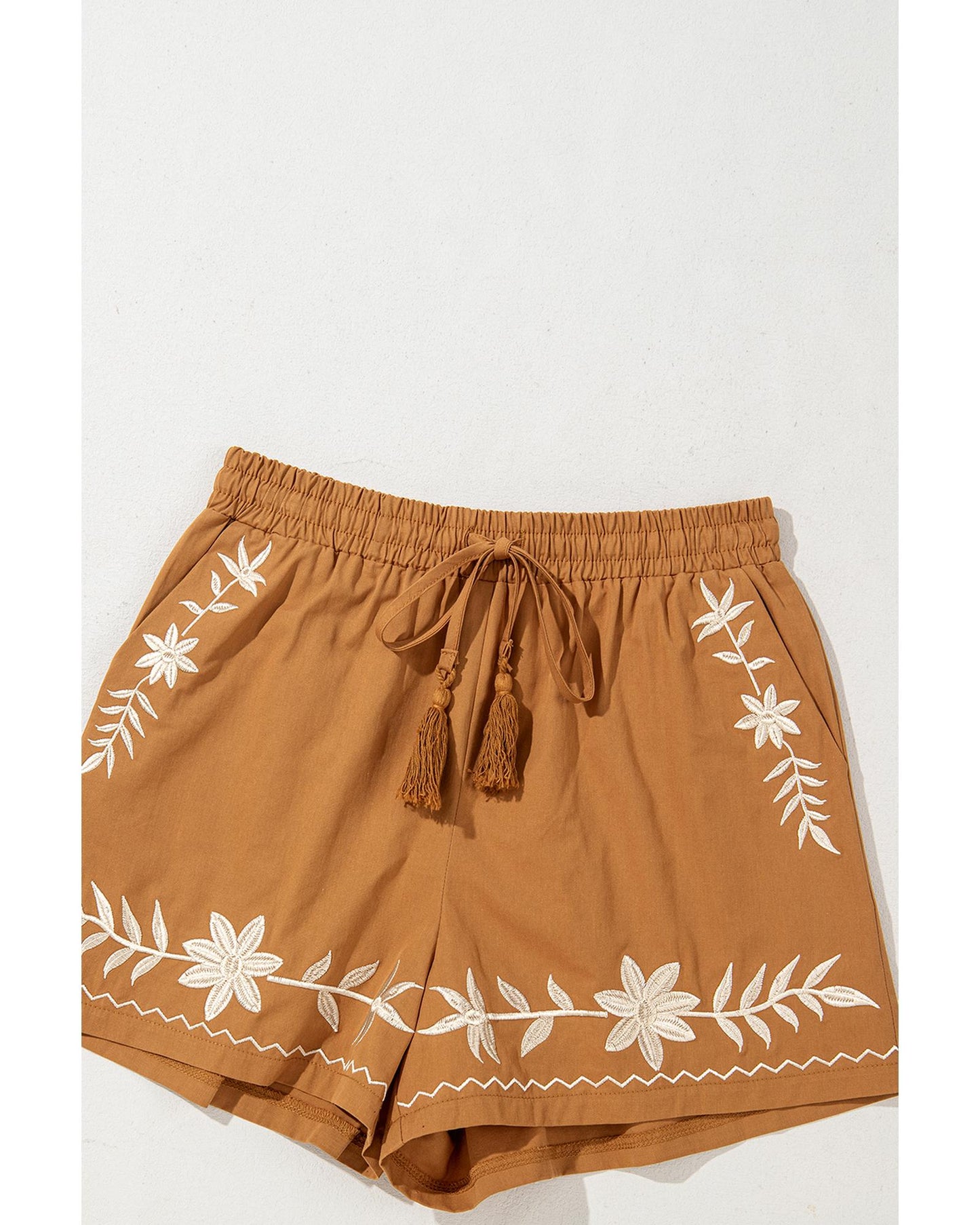 Embroidered Tasseled Drawstring Waist shorts