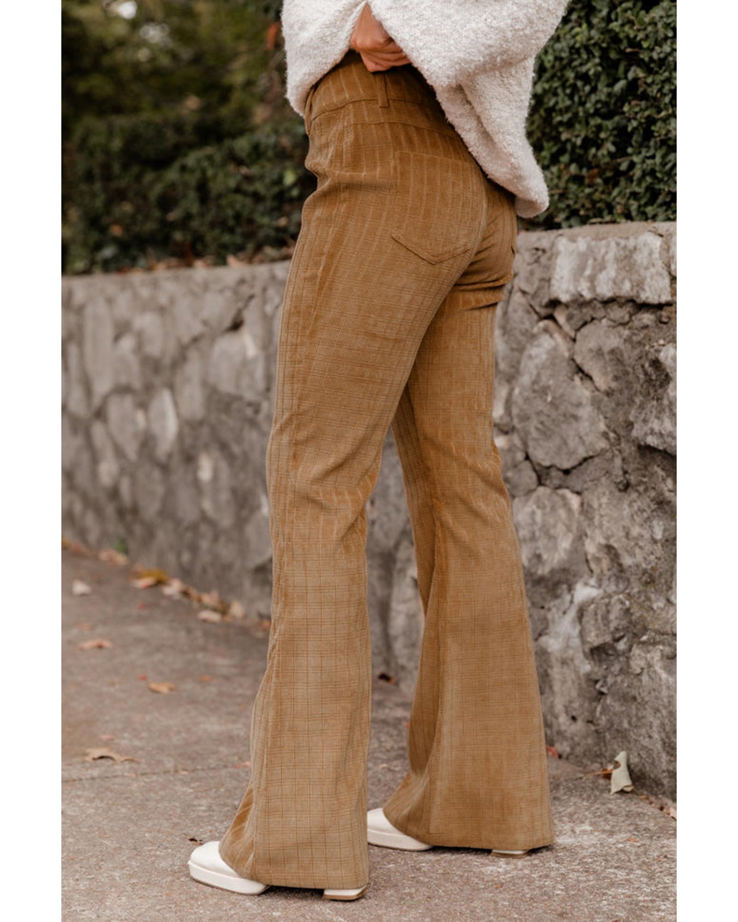 Checkered Corduroy Flare High Waist Pants