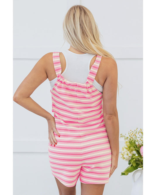 Pink Stripe Knotted Strap Patched Pocket Romper - L