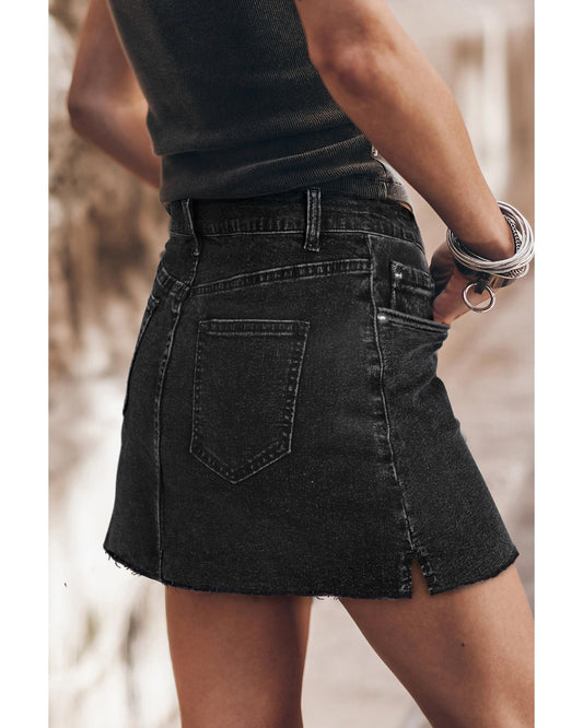 Mineral Wash Ripped Raw Hem Denim Mini Skirt