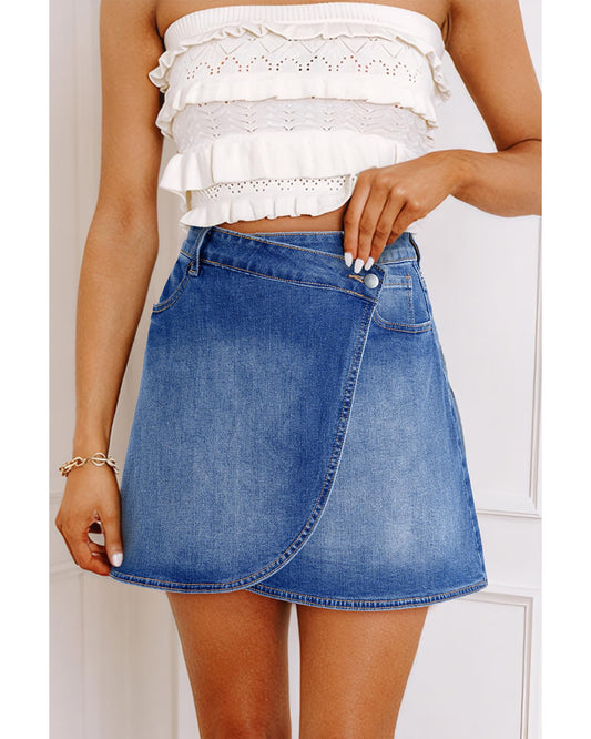 ASHLEIGH BLUE Wrapped Crossed Waist Denim Mini Skirt