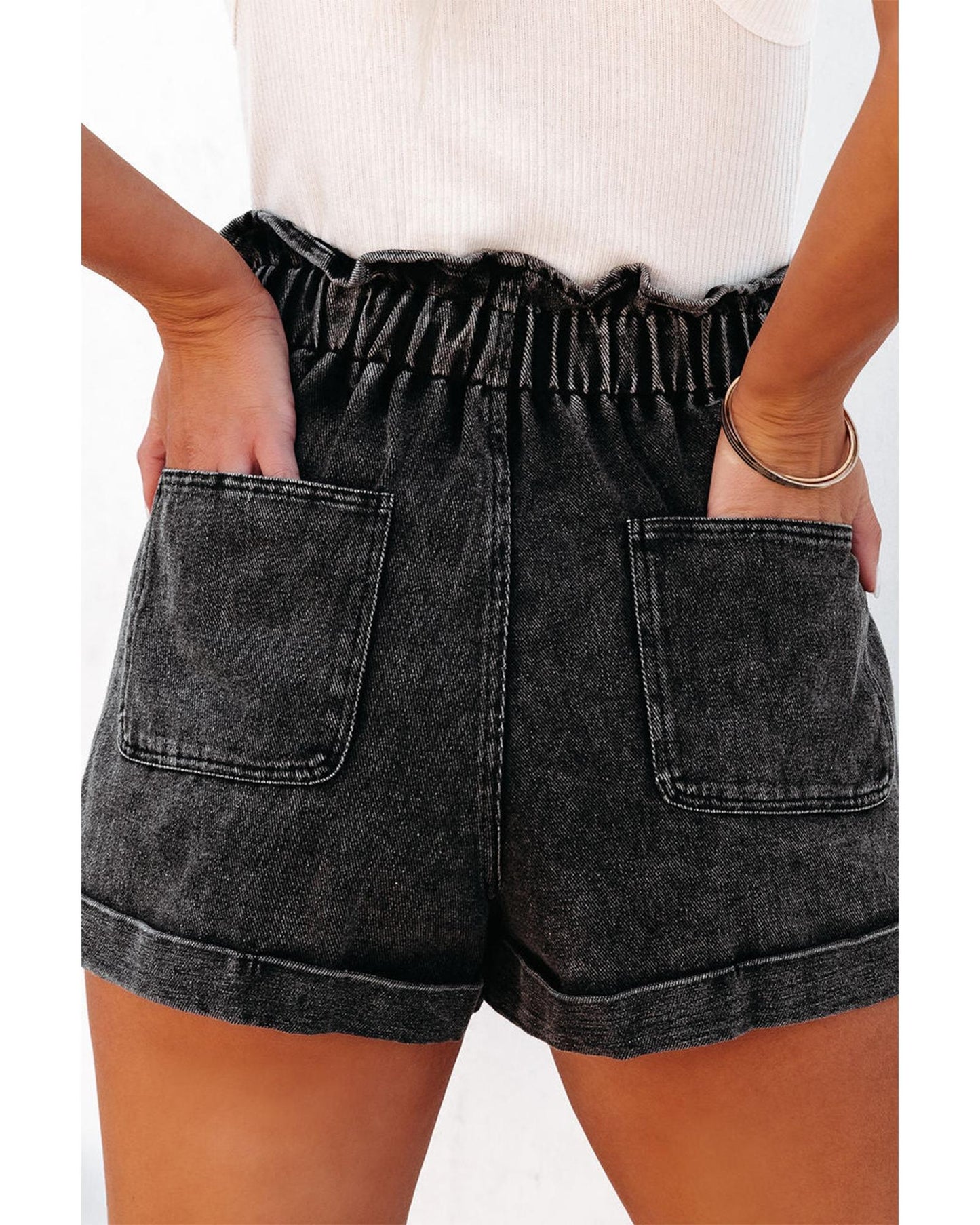 Vintage Washed Frilled High Waist Denim Shorts