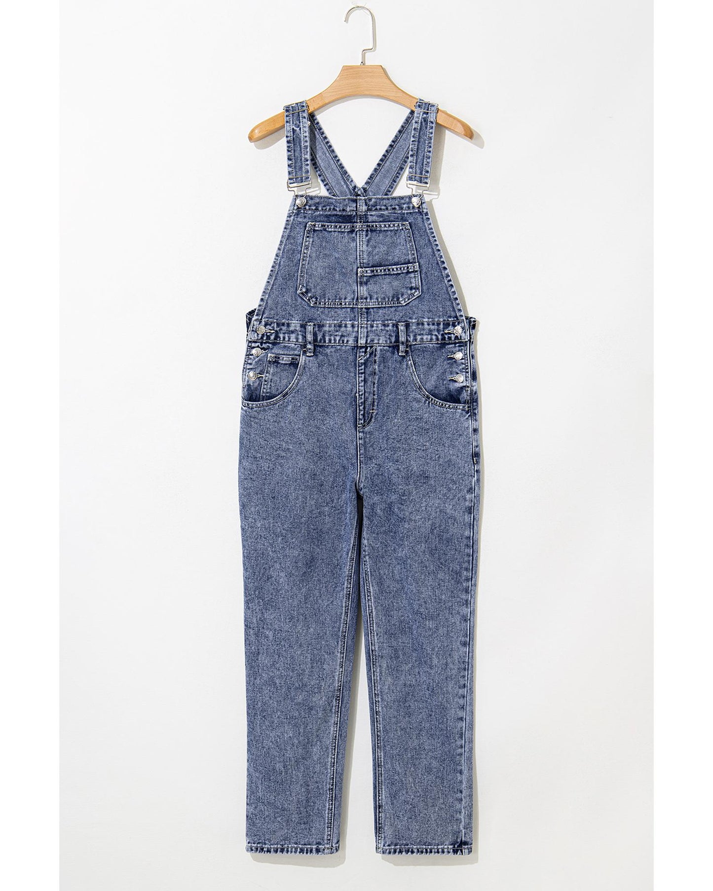 Sail Blue Denim Bib Straight Leg Jumpsuit with Pockets
