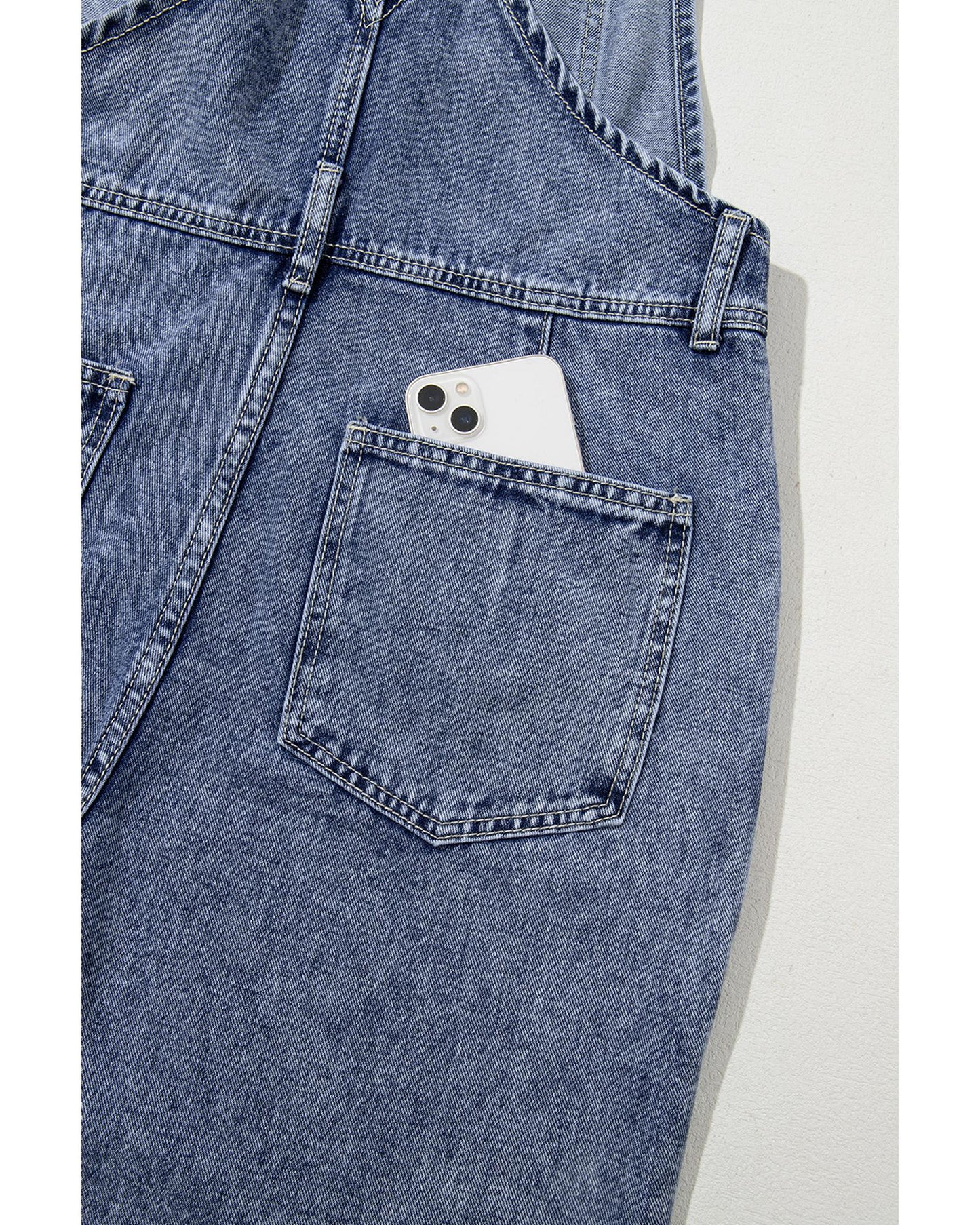 Sail Blue Denim Bib Straight Leg Jumpsuit with Pockets