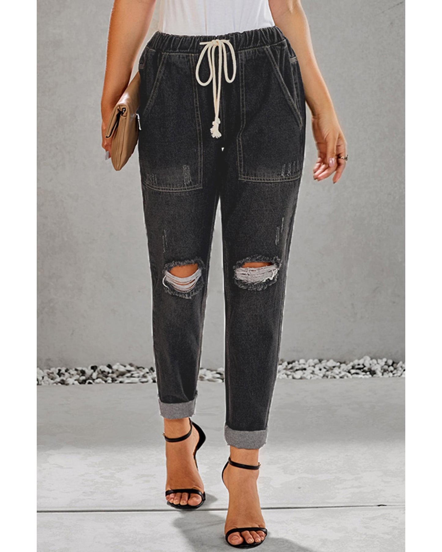 AZURA EXCHANGE Distressed Jogger with Pocket Detail