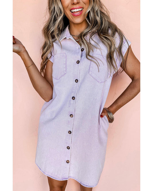 Orchid Petal Double Chest Pocket Denim Shirt Dress