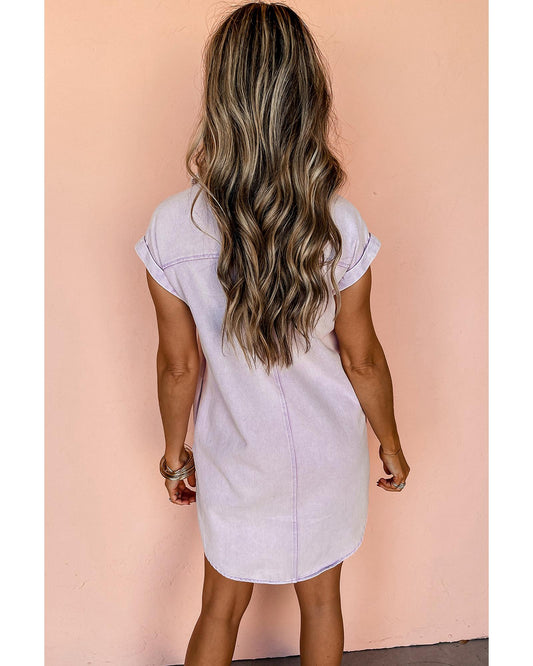 Orchid Petal Double Chest Pocket Denim Shirt Dress