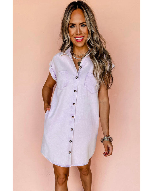 Orchid Petal Double Chest Pocket Denim Shirt Dress